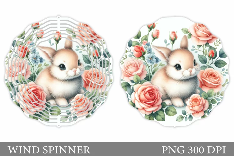 Cute Bunny Wind Spinner. Bunny Flowers Wind Spinner Design