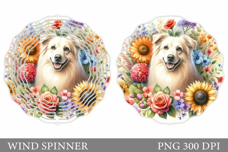 Cute Dog Wind Spinner Design. Dog Flowers Wind Spinner