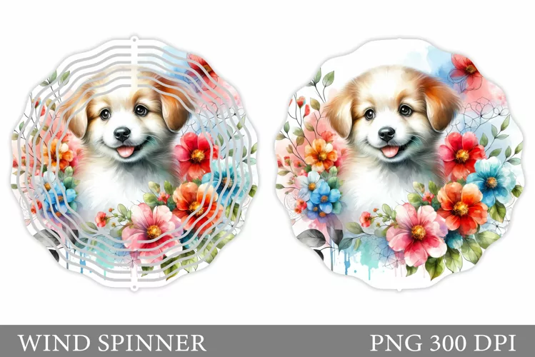 Cute Dog Wind Spinner Design. Dog Flowers Wind Spinner
