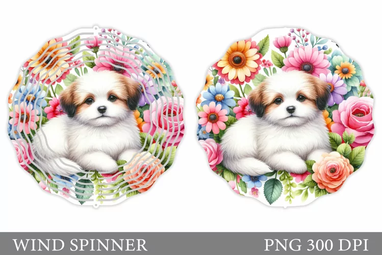 Cute Dog Wind Spinner Design. Dog Flowers Wind Spinner