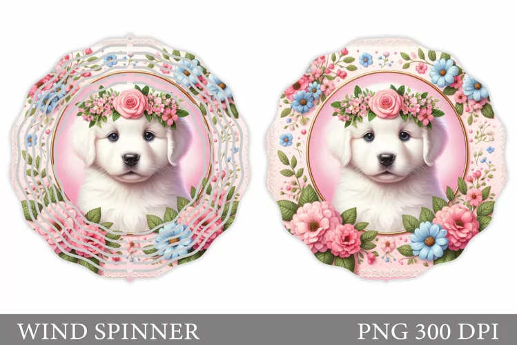 Cute Dog Wind Spinner Design. Dog Flowers Wind Spinner