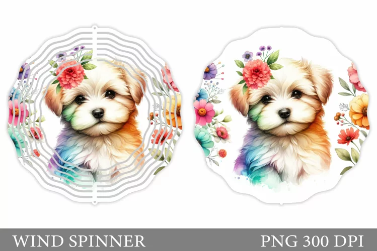 Cute Dog Wind Spinner Design. Dog Flowers Wind Spinner