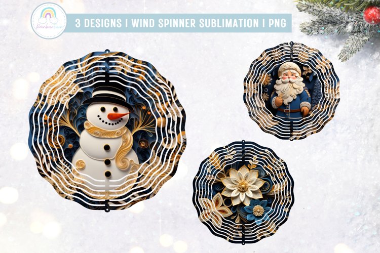 3D Blue and Gold Christmas Wind Spinner Sublimation