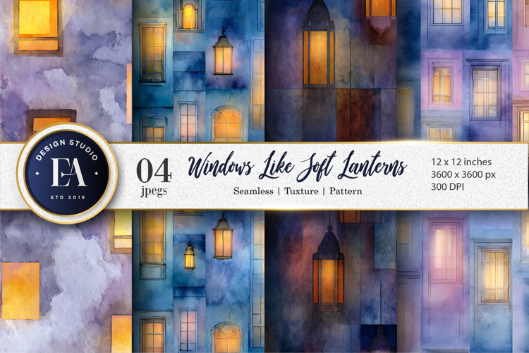 Lantern Style Windows Watercolor Pattern Digital Paper
