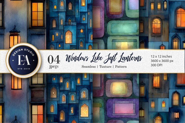 Hand-Painted Lantern Windows Seamless Digital Digital Paper example image 1