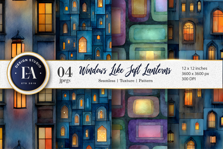 Hand-Painted Lantern Windows Seamless Digital Digital Paper