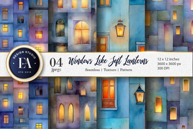 Hand-Painted Lantern Windows Seamless Digital Digital Paper