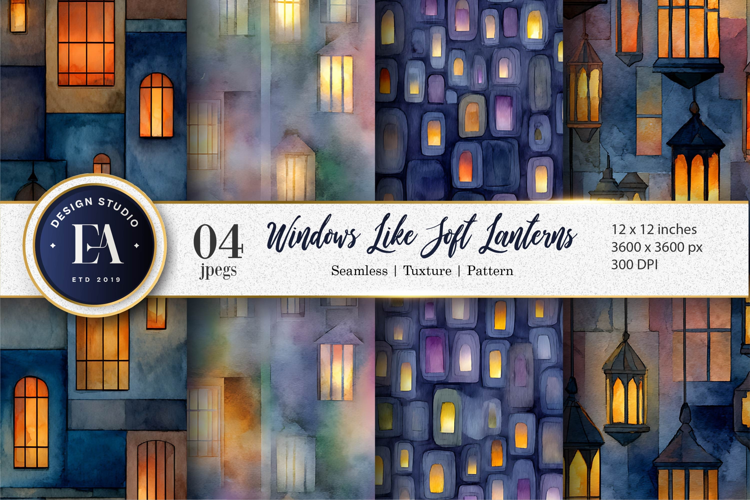 Windows Glowing Like Soft Lanterns Watercolor Digital Paper