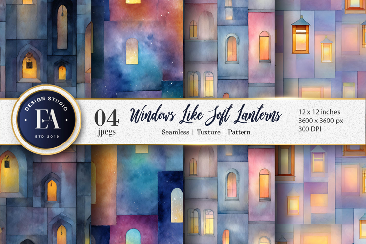 Windows Glowing Like Soft Lanterns Watercolor Digital Paper