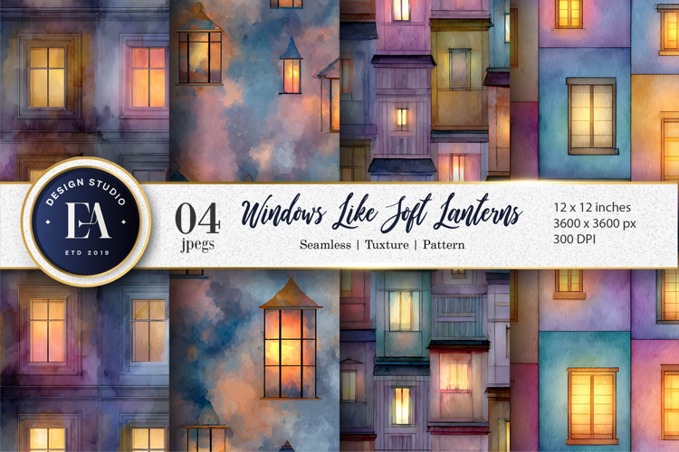 Lantern Style Windows Watercolor Pattern Digital Paper