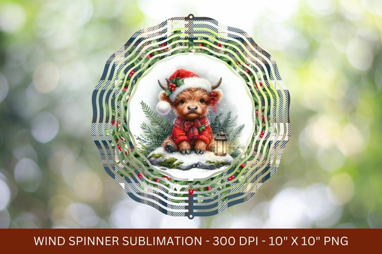 highland cow christmas wind spinner png sublimation example image 1