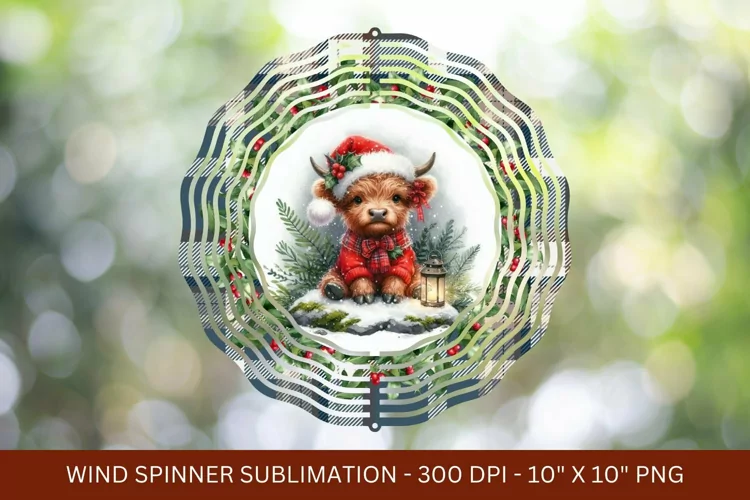 highland cow christmas wind spinner png sublimation