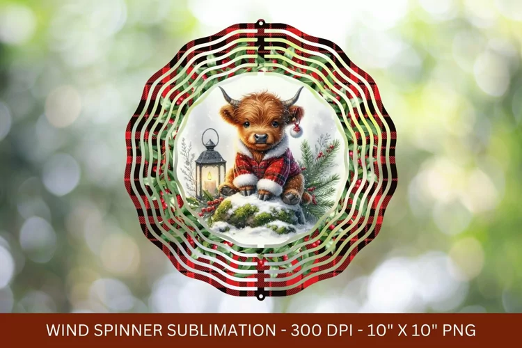 highland cow christmas wind spinner png sublimation