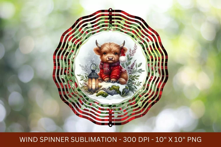 highland cow christmas wind spinner png sublimation