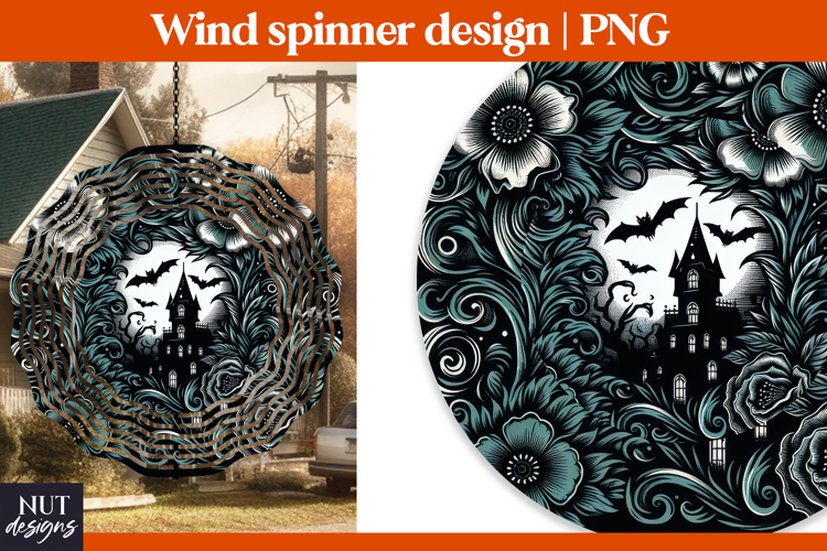 Haunted House Wind Spinner PNG, Halloween wind spinner