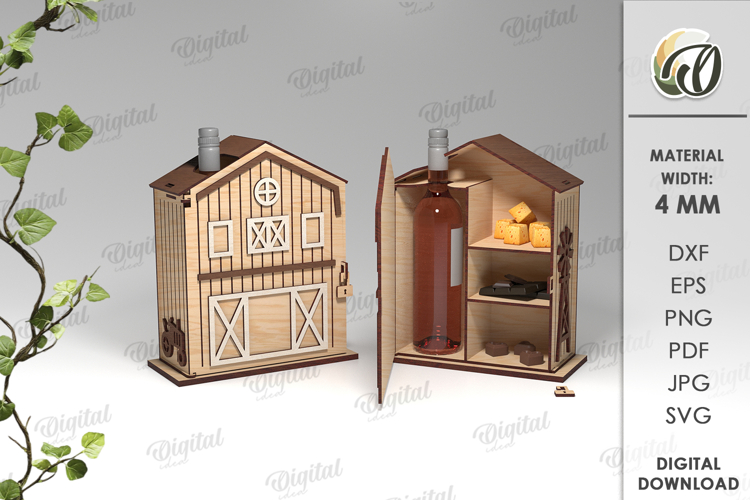 Wine And Treats Box Laser Cut. 3D Favor Box SVG