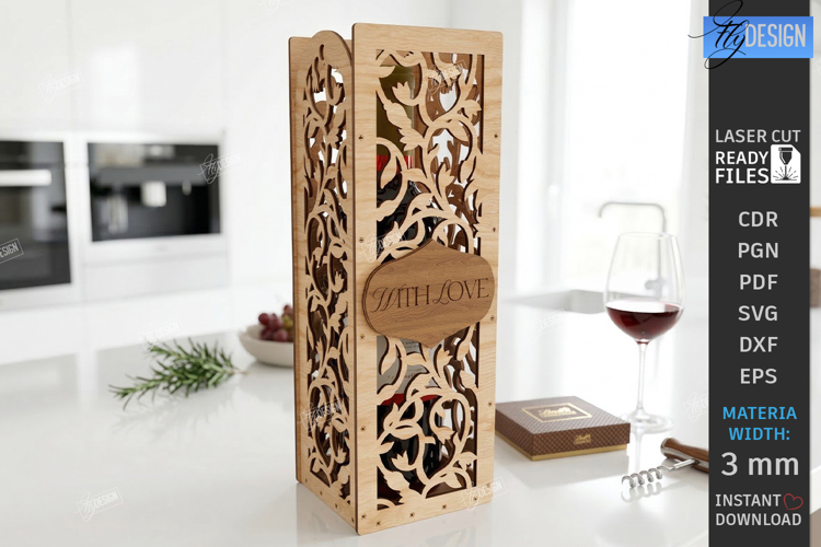 Wine Bottle Gift Box Laser Cut | Wine Bottle Holder SVG |CNC