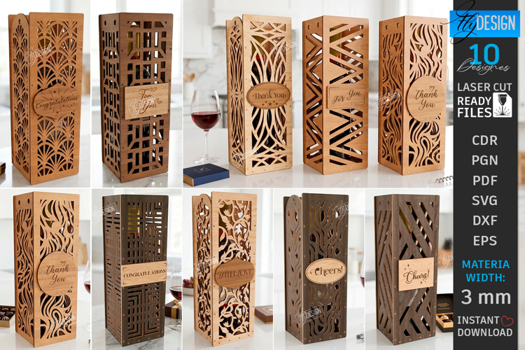 Wine Bottle Gift Boxes Laser Cut Bundle | Wine Boxes SVG