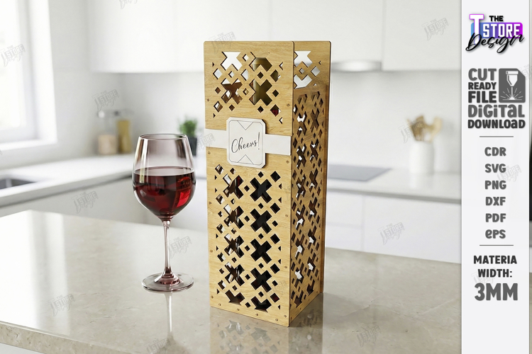 Wine Bottle Gift Box Laser Cut | Wine Bottle Holder SVG| CNC
