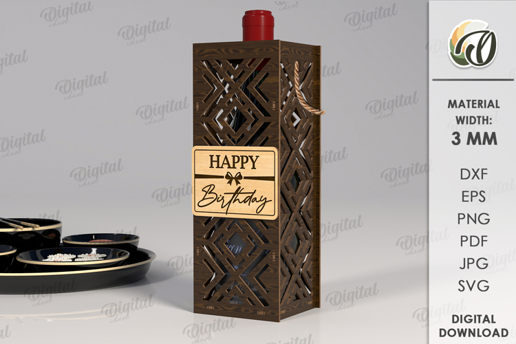 Wine Bottle Gift box Laser Cut. Wine Decor SVG