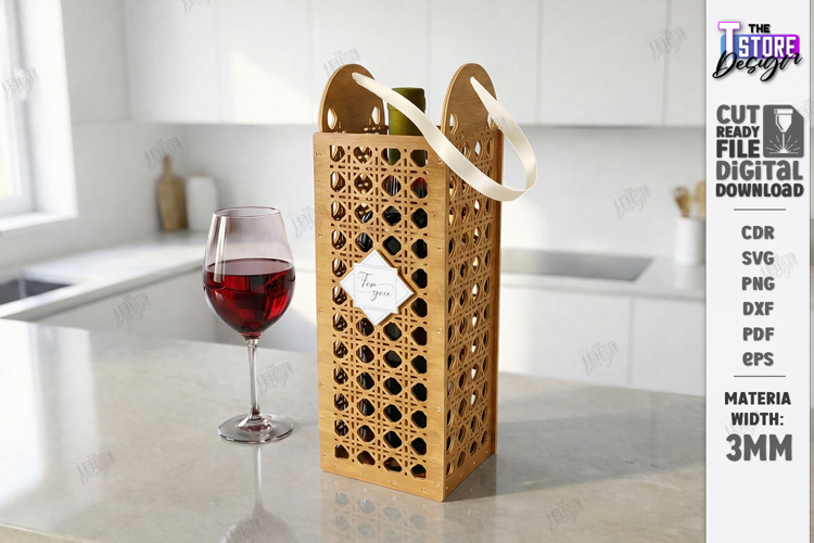 Wine Bottle Gift Box Laser Cut | Wine Bottle Holder SVG| CNC