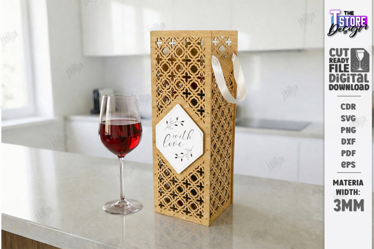 Wine Bottle Gift Box Laser Cut | Wine Bottle Holder SVG| CNC