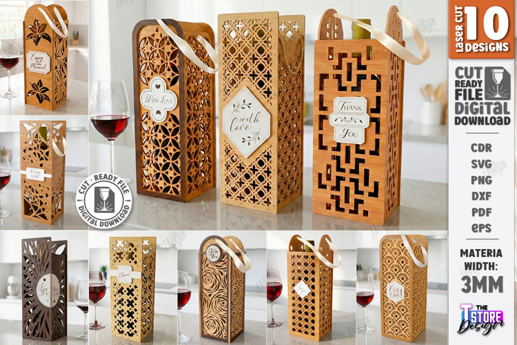Wine Bottle Gift Boxes Laser Cut Bundle | Wine Bottle Holder
