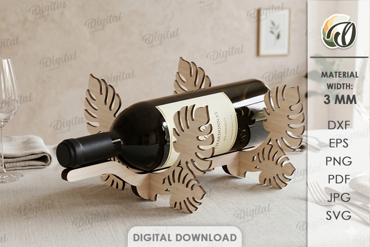 Wine Bottle Holder Laser Cut. Monstera Wine Stand SVG example image 1