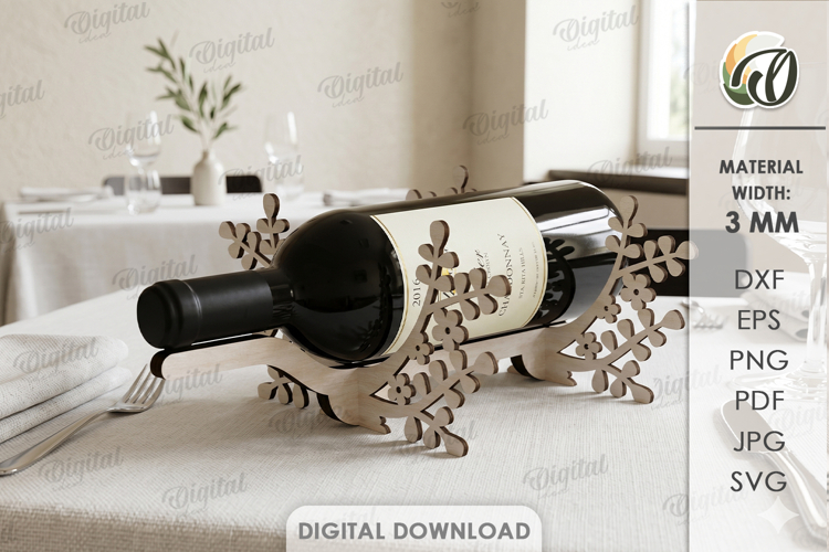 Wine Bottle Holder Laser Cut. Floral Wine Display SVG example image 1