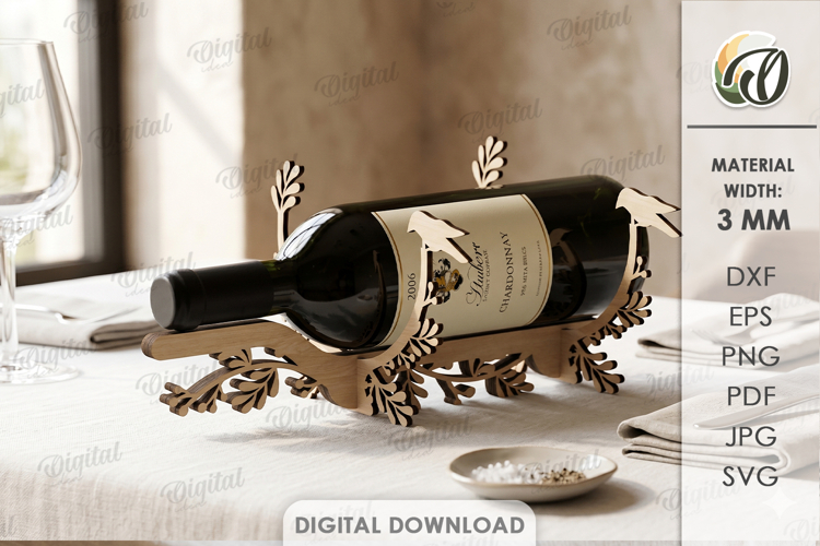 Wine Bottle Holder Laser Cut. Floral Wine Display SVG example image 1
