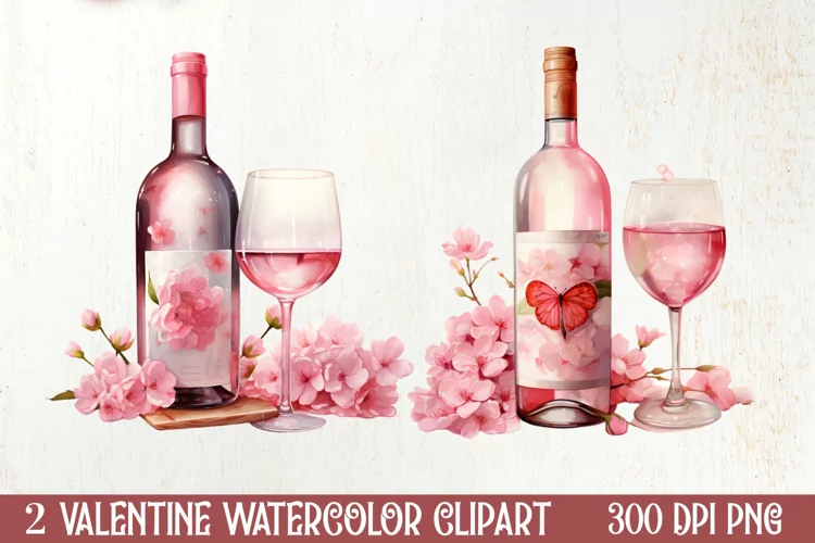 Wine Bottle Valentine Clipart, Christmas Clipart