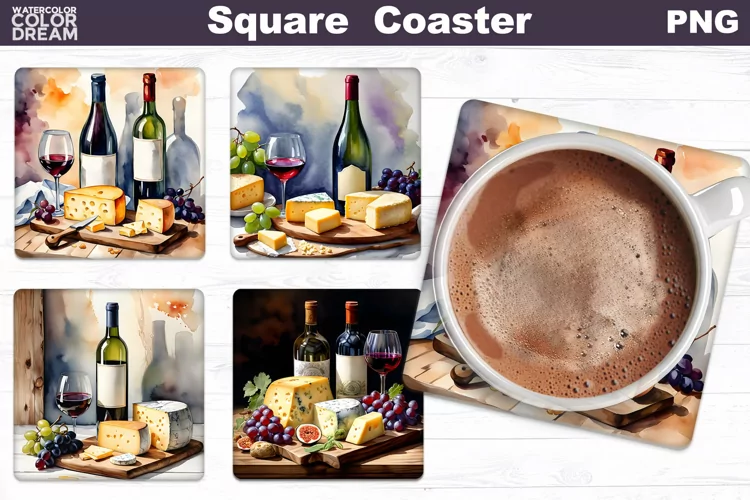 Cheese Wine Square Coaster | Wine Square Coaster