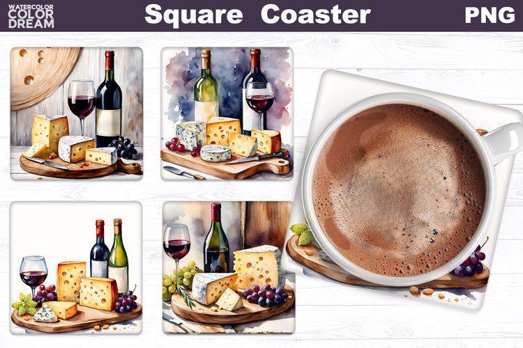 Cheese Wine Square Coaster | Wine Square Coaster