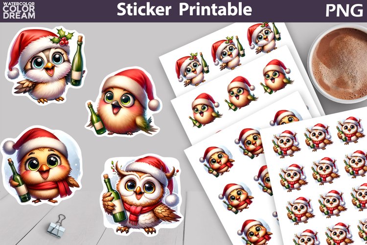 Christmas Bird Wine Sticker | Funny Sticker Printable