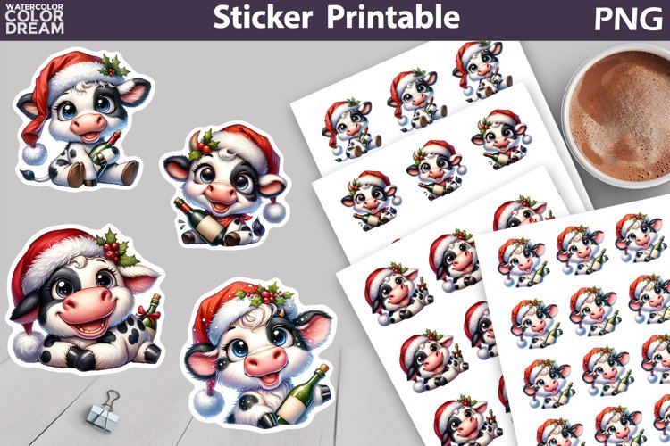 Christmas Cow Wine Sticker | Funny Sticker Printable
