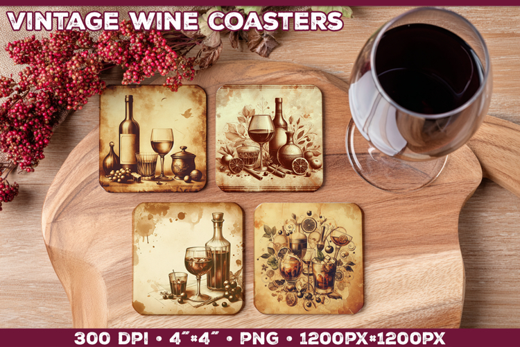 Vintage Drink Square Coasters Sublimation Design
