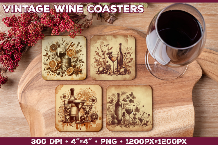 Vintage Drink Square Coasters Sublimation Design