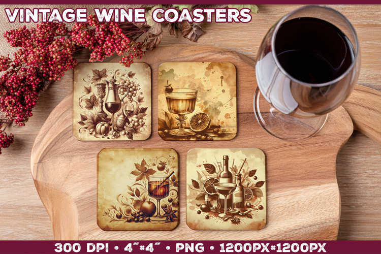 Vintage Drink Square Coasters Sublimation Design