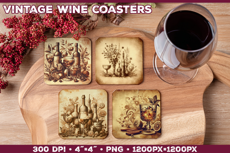 Vintage Drink Square Coasters Sublimation Design