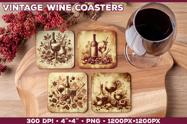 Vintage Drink Square Coasters Sublimation Design