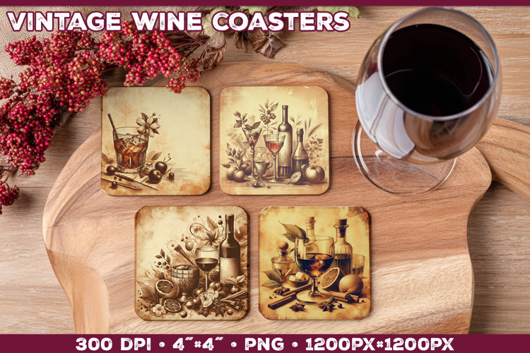 Vintage Drink Square Coasters Sublimation Design