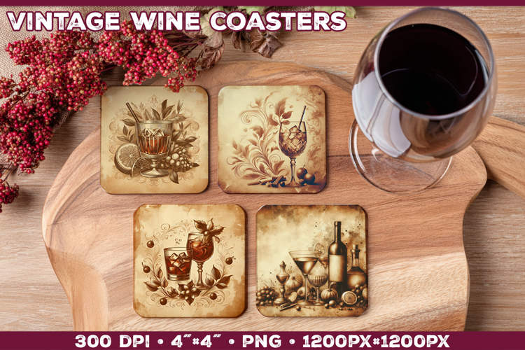 Vintage Drink Square Coasters Sublimation Design