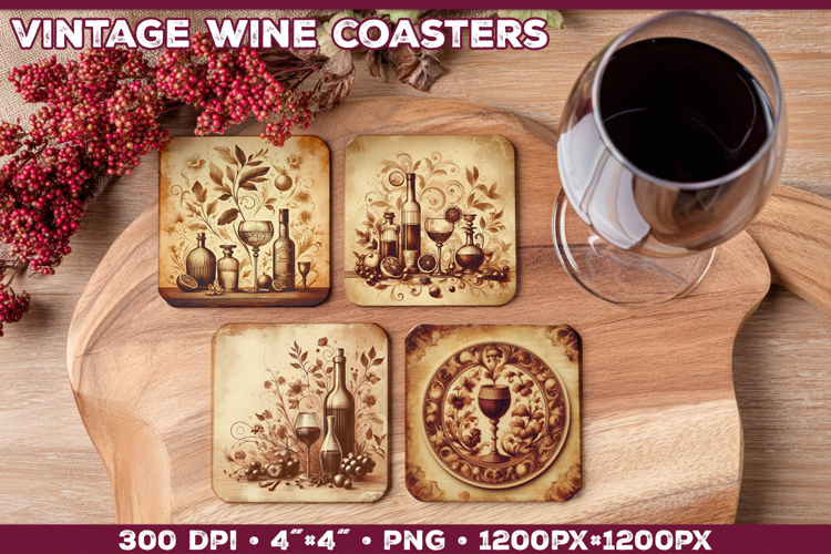 Vintage Drink Square Coasters Sublimation Design