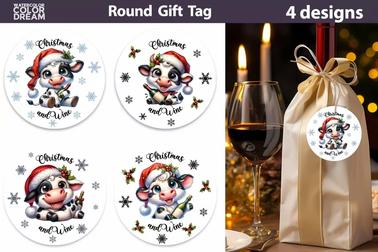 Christmas Cow Gift Tags | Christmas Wine Gift Tag