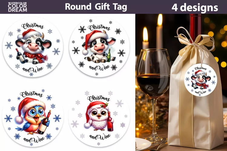 Christmas Cow Gift Tags | Christmas Bird Wine Gift Tag