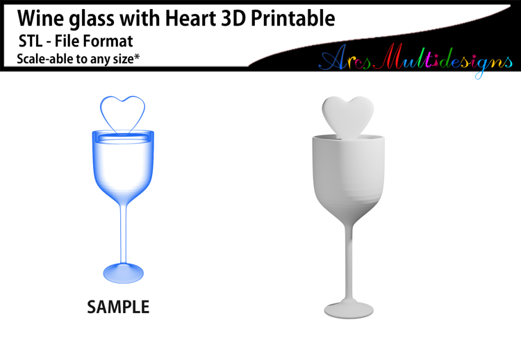 Wine glass with Heart shape 3D Printable STL