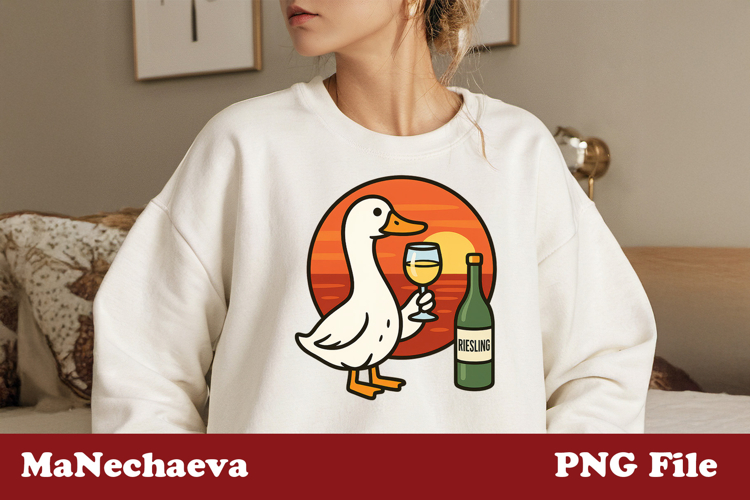 Funny Wine Goose Sublimation Design | Sunset Drink Duck
