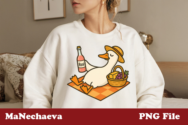 Rosé Picnic Goose Sublimation | Relaxed Wine Duck PNG