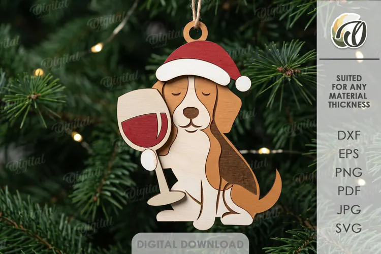 Wine Lover Christmas Ornament Laser Cut. Dog SVG
