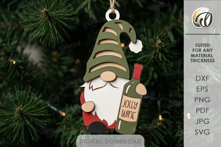 Wine Lover Christmas Ornament Laser Cut. Christmas Gnome SVG example image 1